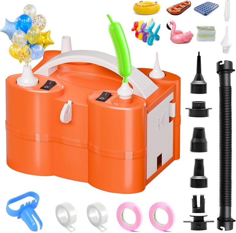 FLSEPAMB Electric Balloon Pump, 3-in-1 Portable Electric Air Balloon Blower Machine Balloon Pump 2 Motor Dual Nozzle Balloon Inflator for Latex 260Q Long Foil Balloons Swimming Rings Air Beds - Image 1